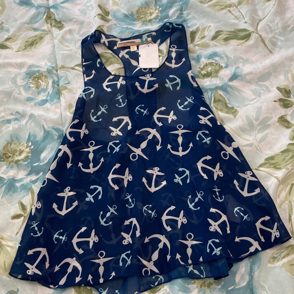 Vintage Havana Blue and White Anchor Tank Top